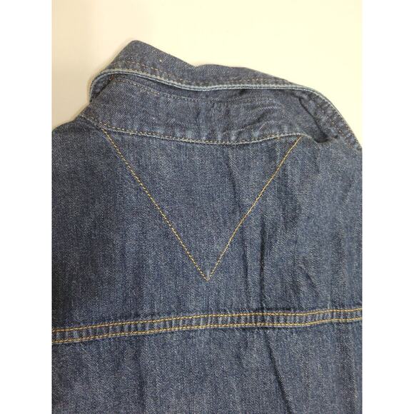 Tommy Hilfiger Women Petite Small 4 Dress Blue Jean Pocket Silver Button Up - Picture 6 of 12